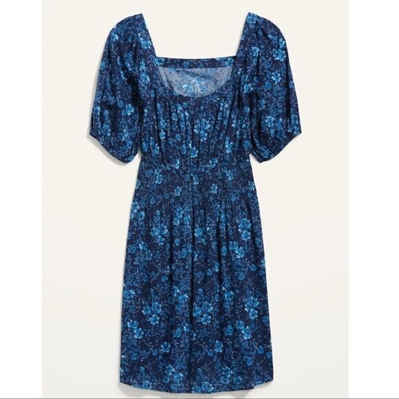 Old Navy Puff-Sleeve Waist-Defined Floral-Print Smocked Mini Dress Size XS - Picture 3 of 9
